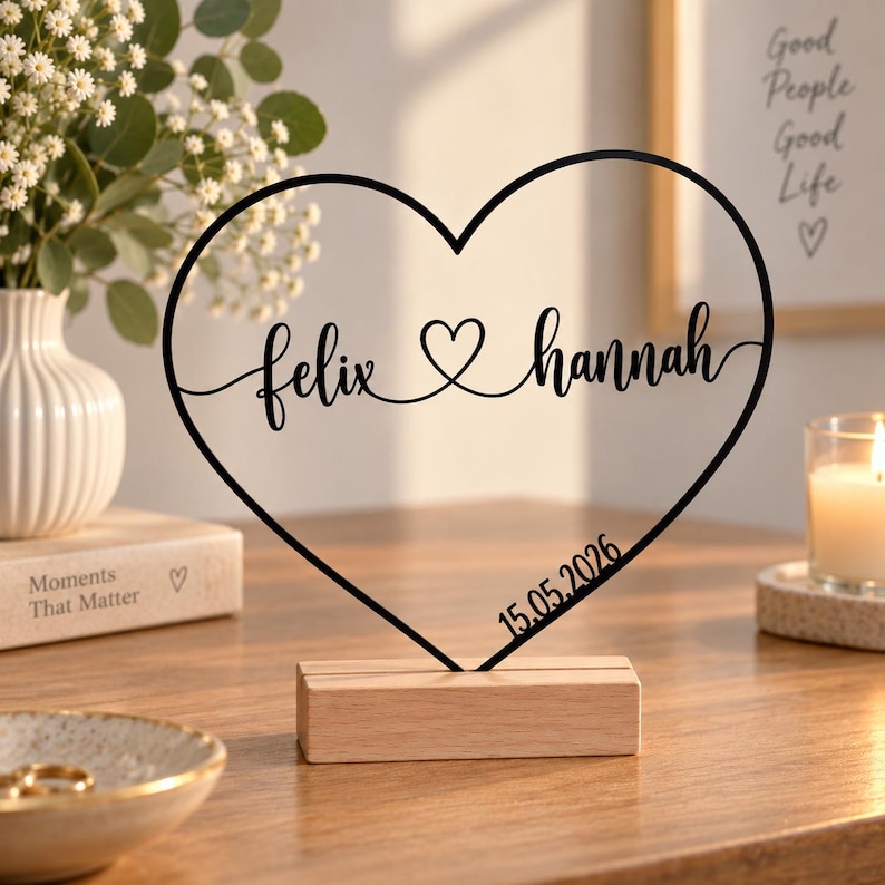Personalised Heart Ornament | Two Names and Date | 3D Printed Gift for Couples image 4