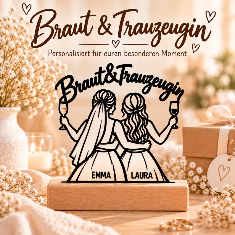 Personalized Bride and Maid of Honor Standees | 3D Decoration with Names | Gift for Bride and Best Friend | Hen Party Girls' Night Out image 2
