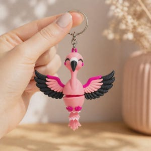 Flamingo Keychain Movable | 3D Print Flexi Figure in Pink | Gift for Animal Lovers image 2