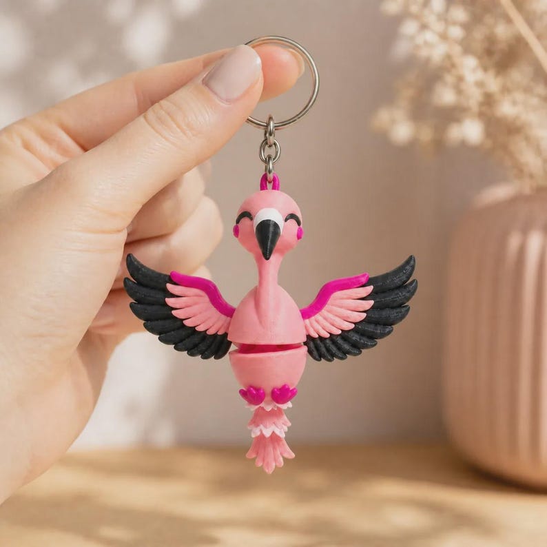 Flamingo Keychain Movable | 3D Print Flexi Figure in Pink | Gift for Animal Lovers image 2