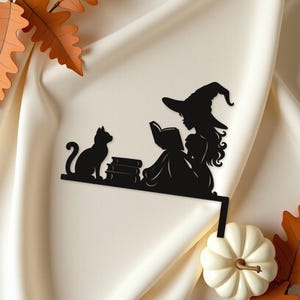 Halloween Door Decor Reading Witch with Books | Black Spooky Decoration (20x20cm) image 4