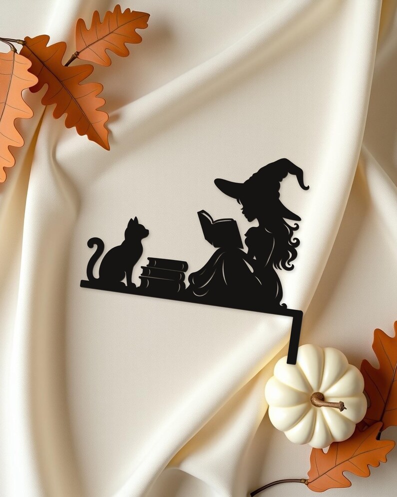 Halloween Door Decor Reading Witch with Books | Black Spooky Decoration (20x20cm) image 4