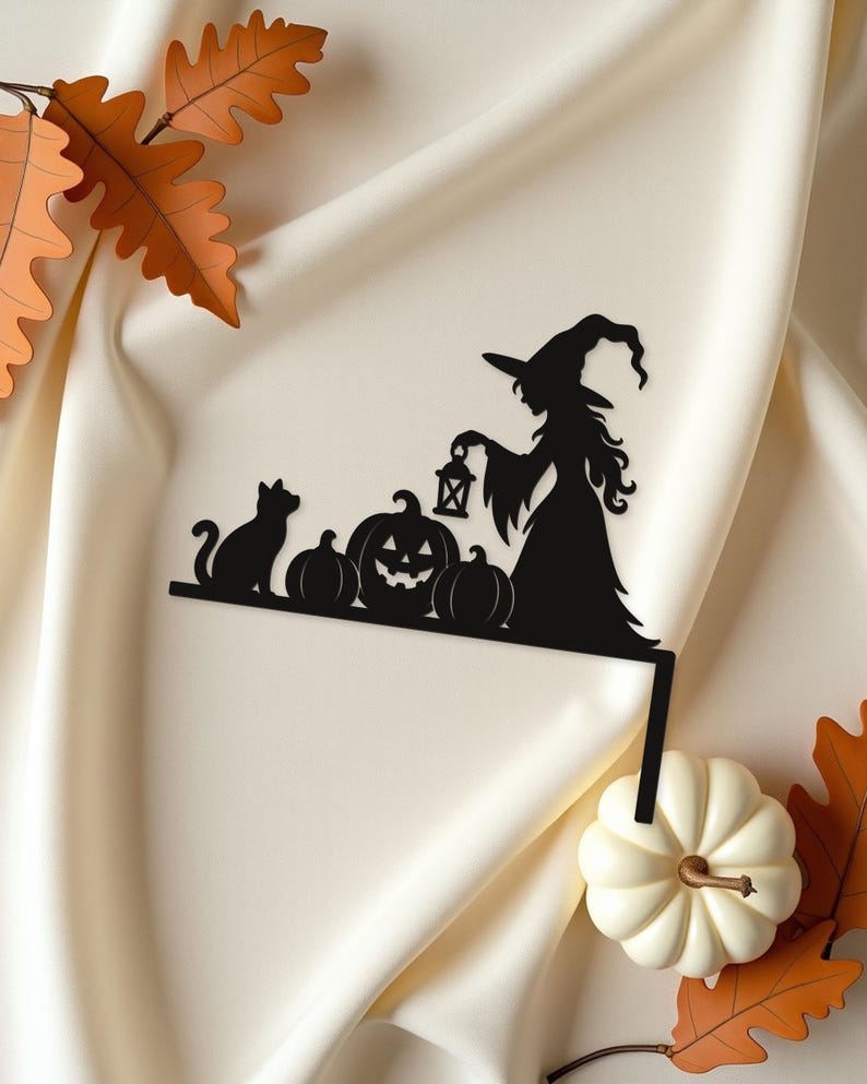 Halloween Door Decor Witch with Pumpkins & Lantern | Black Spooky Decoration (20x20cm) image 8