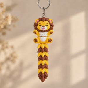 Lion Flexi Keychain | Movable Mane | 3D Printed Gift image 2