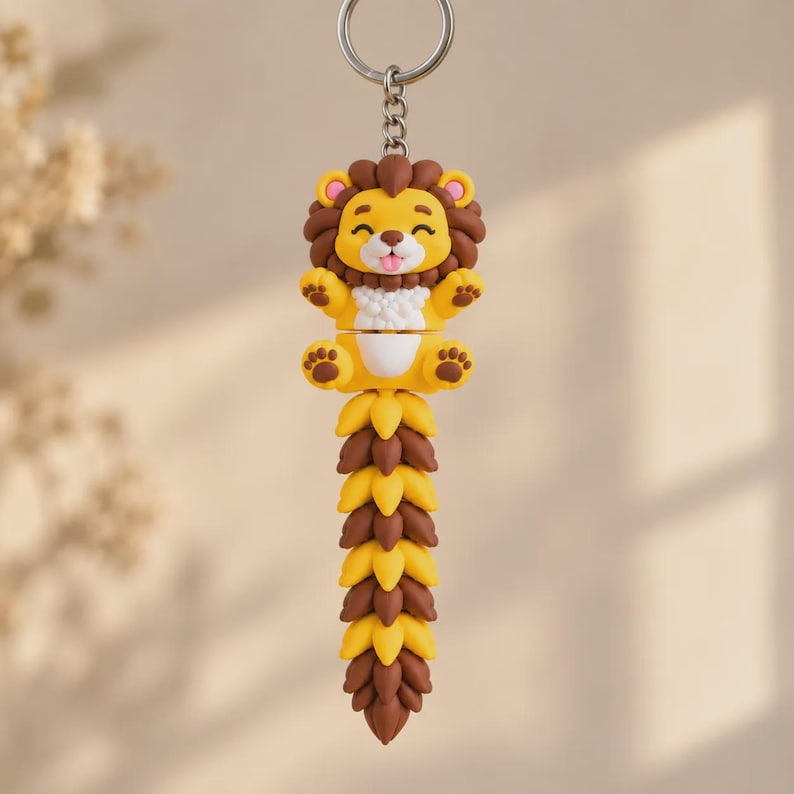 Lion Flexi Keychain | Movable Mane | 3D Printed Gift image 2