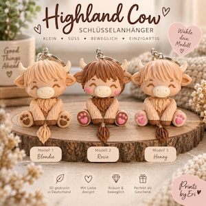 Highland Cow Keychain Articulated | 3D Printed Flexi Cow | Gift for Cow Fans image 1