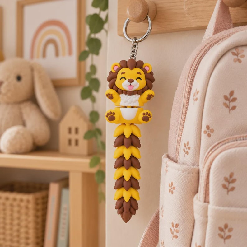 Lion Flexi Keychain | Movable Mane | 3D Printed Gift image 7