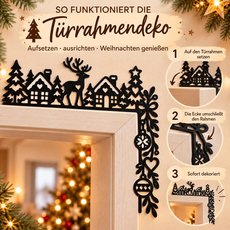 Juldekoration till dörrkarm | 4 vintermotiv | Skog, tåg och by | 3D-utskriven bild 7