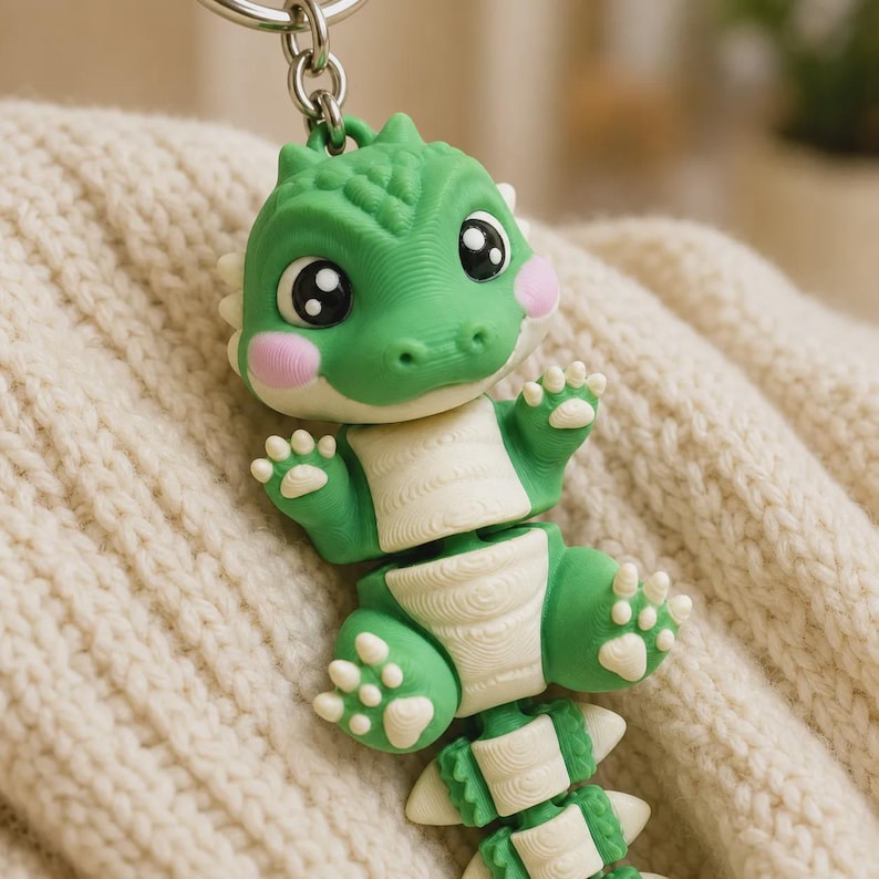 Crocodile Keychain Movable | Articulated Flexi 3D Print Green | Gift for Animal Lovers image 5
