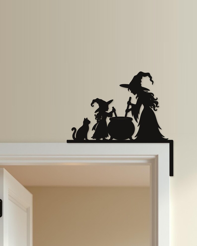 Halloween Door Decor Witch & Witch Child with Cauldron | Black Spooky Decor (20x20cm) image 7