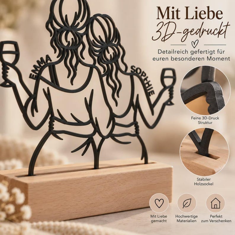 Personalized Sisters Decor | 3D Display with Names and Wooden Base | Sister Gift image 9