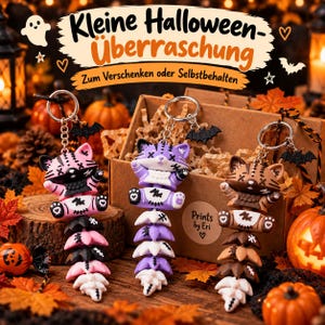 Halloween Katze Schlüsselanhänger | Bewegliche Flexi Katze mit Fledermaus-Anhänger image 6