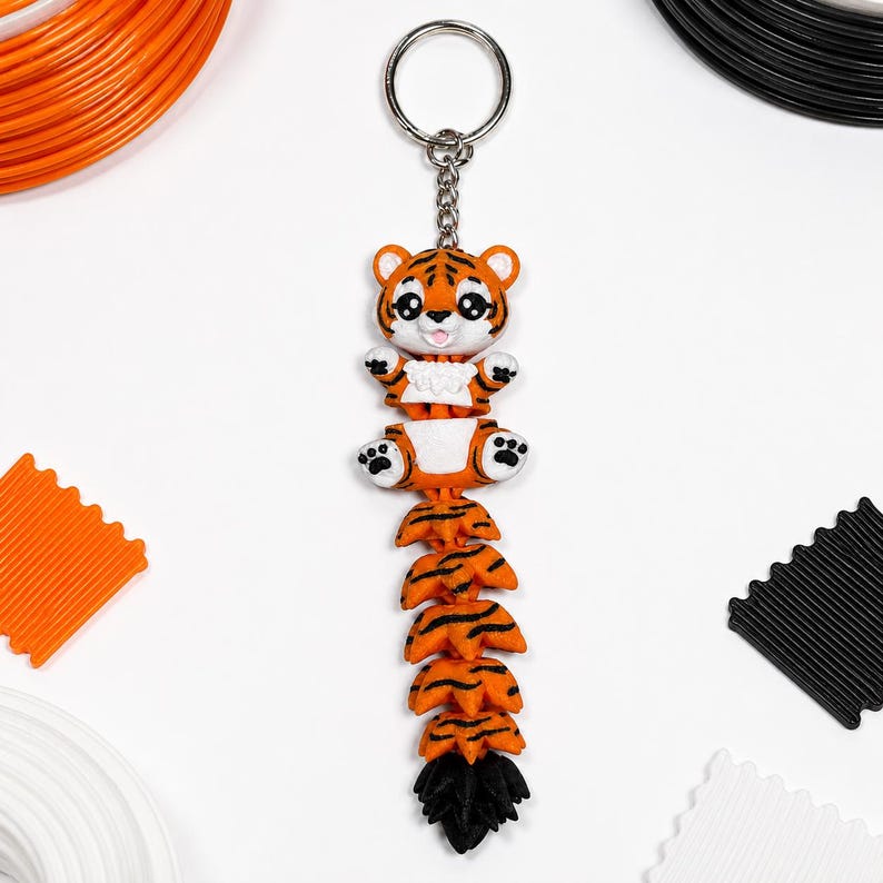 Tiger Keychain Movable | 3D Print Flexi Figure Orange Black | Gift for Animal Lovers image 7