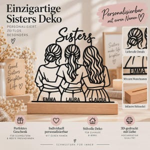 Personalized Sisters Decor | 3D Display with Names and Wooden Base | Sister Gift image 13