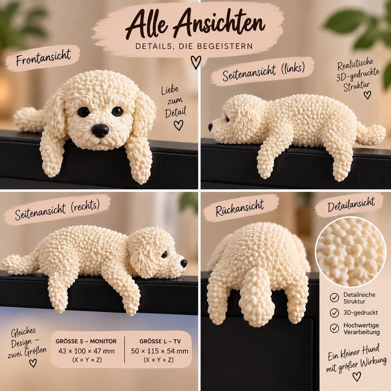 Poodle Monitor Buddy | 3D Desk Decor for Monitor, Laptop or TV image 6