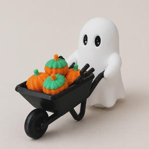 Ghost Halloween Decor | Spooky Wheelbarrow with Pumpkins image 4
