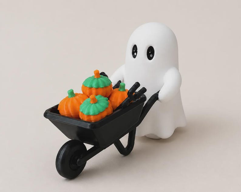 Ghost Halloween Decor | Spooky Wheelbarrow with Pumpkins image 4