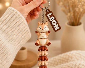 Eichhörnchen Schlüsselanhänger beweglich | 3D Druck Flexi Figur mit Ringelschwanz | Geschenk für Tierliebhaber