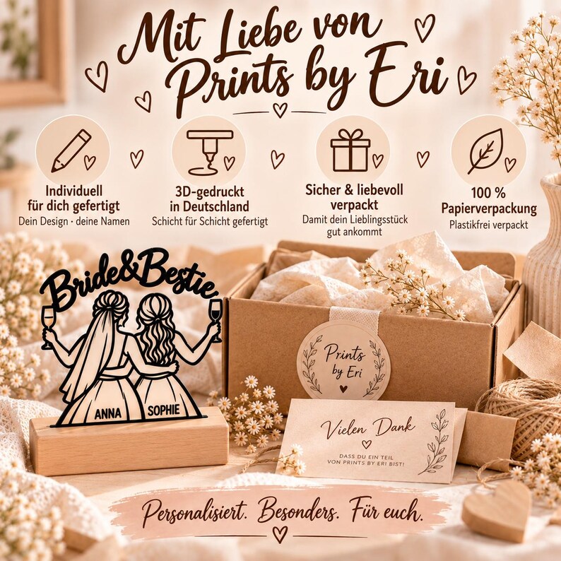 Personalized Bride and Maid of Honor Standees | 3D Decoration with Names | Gift for Bride and Best Friend | Hen Party Girls' Night Out image 5