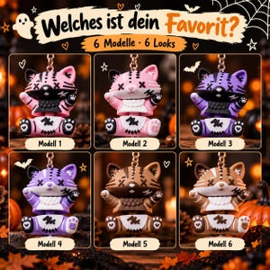Halloween Katze Schlüsselanhänger | Bewegliche Flexi Katze mit Fledermaus-Anhänger image 3