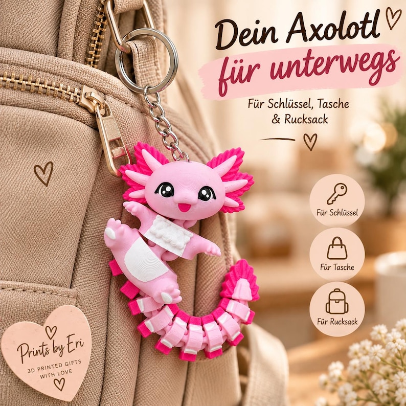 Llavero Axolotl Articulado | Axolotl Flexi Impreso en 3D | Regalo para Fans del Axolotl imagen 5