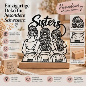 Personalized Sisters Decor | 3D Display with Names and Wooden Base | Sister Gift image 14