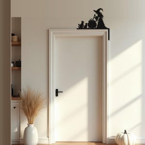 Halloween Door Decor Witch with Cauldron & Two Cats | Black Spooky Decoration (20x20cm) image 6