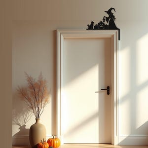 Halloween Door Decor Witch with Pumpkins & Lantern | Black Spooky Decoration (20x20cm) image 2