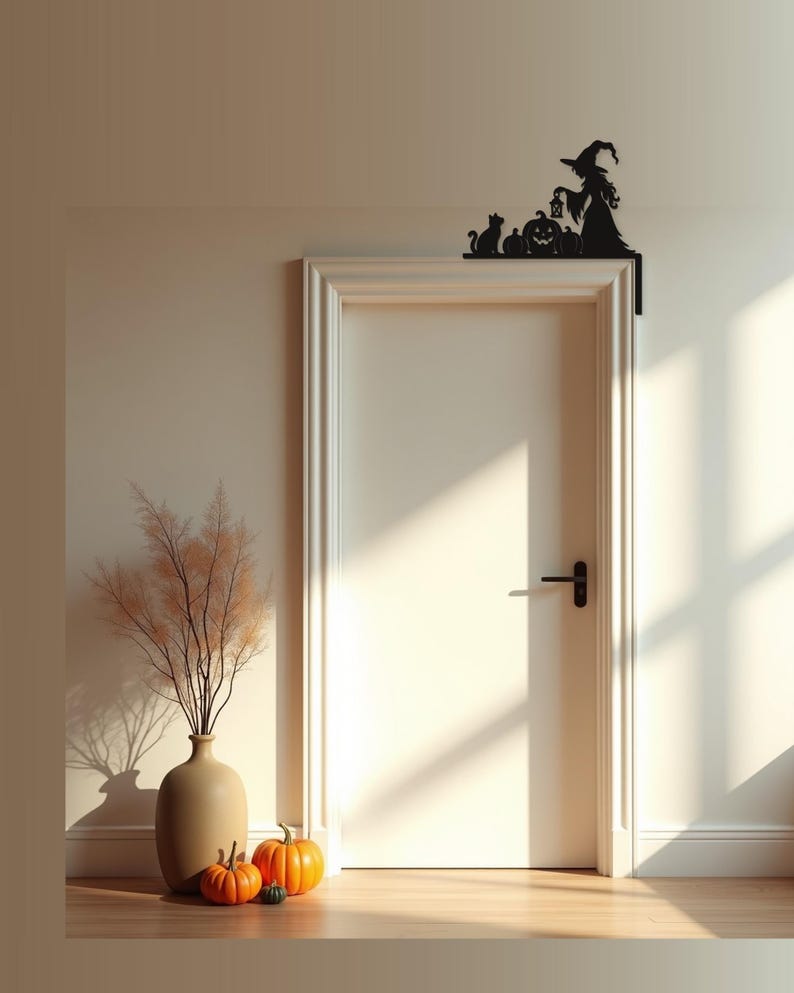 Halloween Door Decor Witch with Pumpkins & Lantern | Black Spooky Decoration (20x20cm) image 2