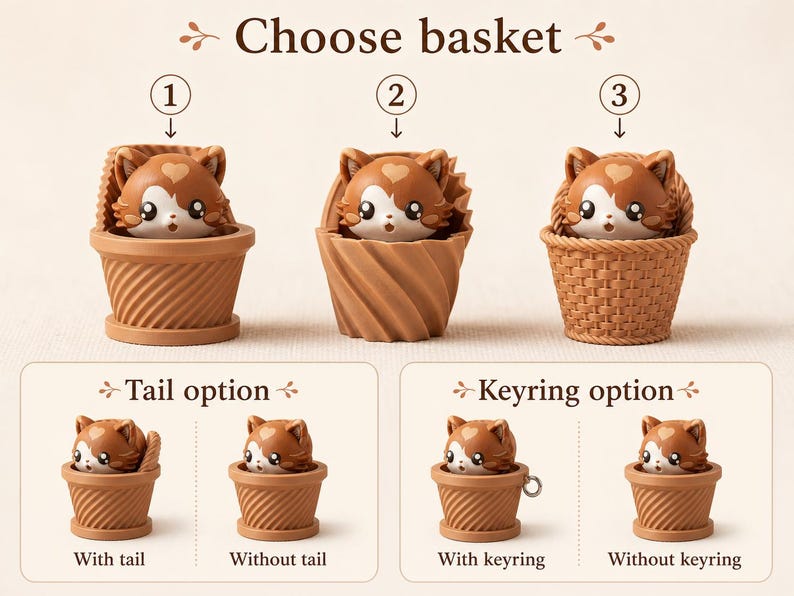 Kawaii Cat in Bucket | 3D Print Figure as Decor or Keychain | Gift for Cat Lovers image 2