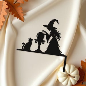 Halloween Door Decor Witch with Crystal Ball | Black Spooky Decoration (20x20cm) image 4