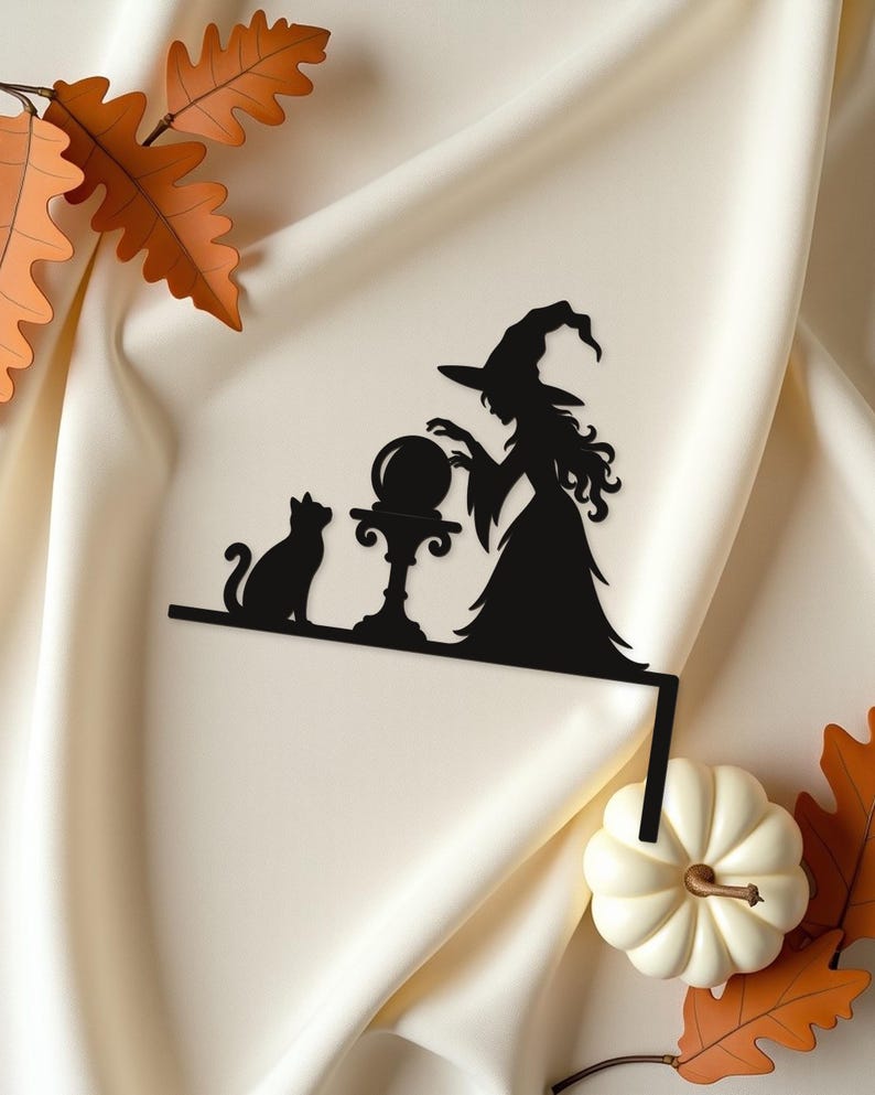 Halloween Door Decor Witch with Crystal Ball | Black Spooky Decoration (20x20cm) image 4