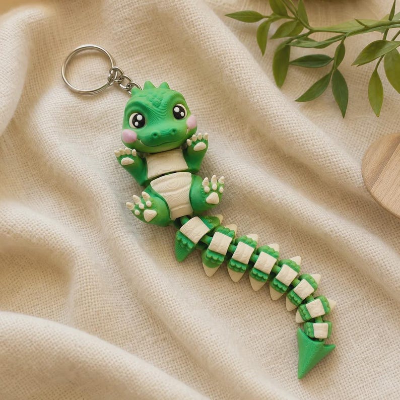 Crocodile Keychain Movable | Articulated Flexi 3D Print Green | Gift for Animal Lovers image 7