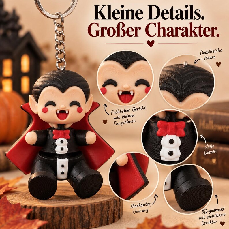 Dracula Movable Keychain | 3D Printed Flexible Vampire Figure | Halloween Gift image 6