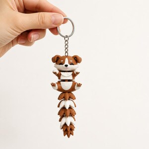 Corgi Puppy Keychain Movable | 3D Print Flexi Dog with Fluffy Tail | Gift for Dog Lovers image 5