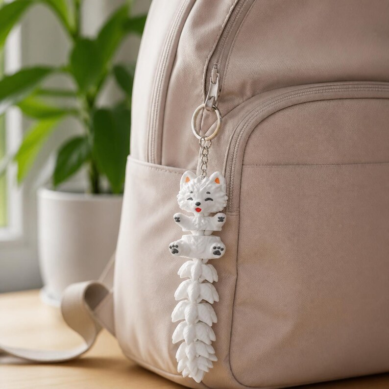 Samoyed Keychain Movable | 3D Print Flexi Dog with Fluffy Tail | Gift for Dog Lovers image 6