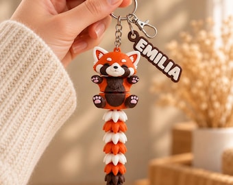 Red Panda Keychain Movable | 3D Print Flexi Figure with Curly Tail | Gift for Animal Lovers