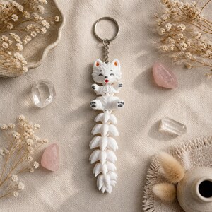 Samoyed Keychain Movable | 3D Print Flexi Dog with Fluffy Tail | Gift for Dog Lovers image 3
