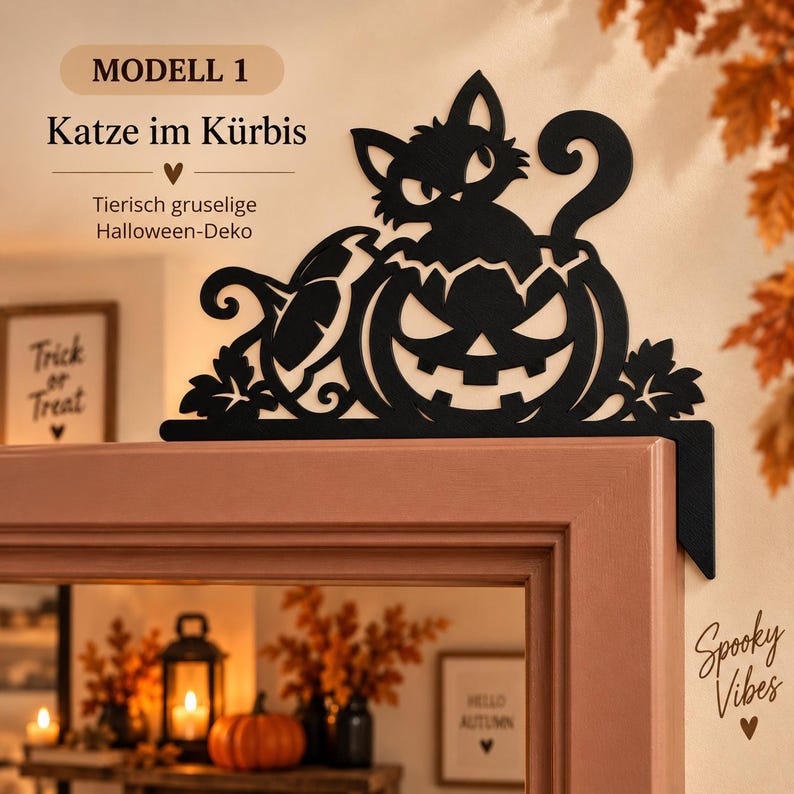 Calabaza, Gato & Cuervo Halloween para Puerta | 3 Modelos | Impreso en 3D imagen 3