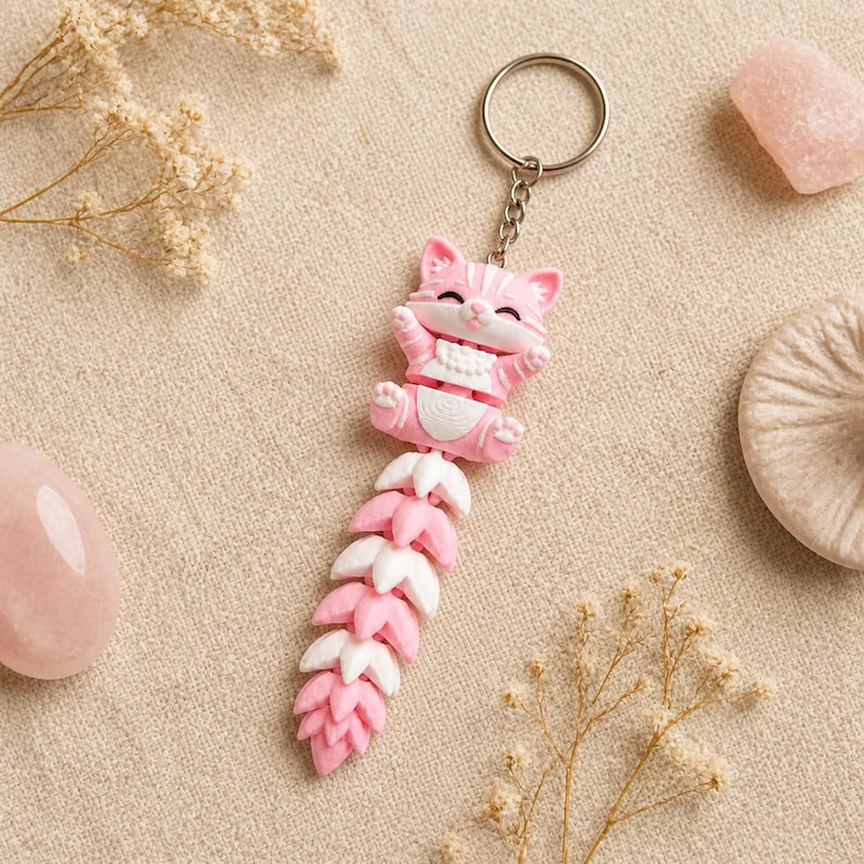 Cat Keychain Movable | 3D Print Flexi Cat Kawaii | Gift for Cat Lovers image 3