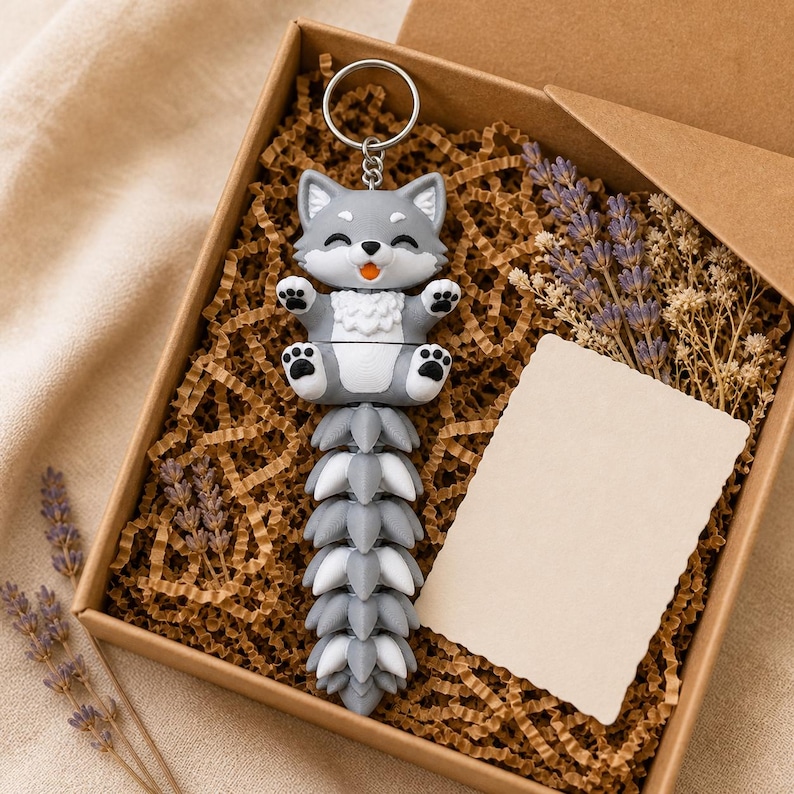 Wolf Keychain Movable | 3D Print Flexi Puppy with Fluffy Tail | Gift for Animal Lovers image 7
