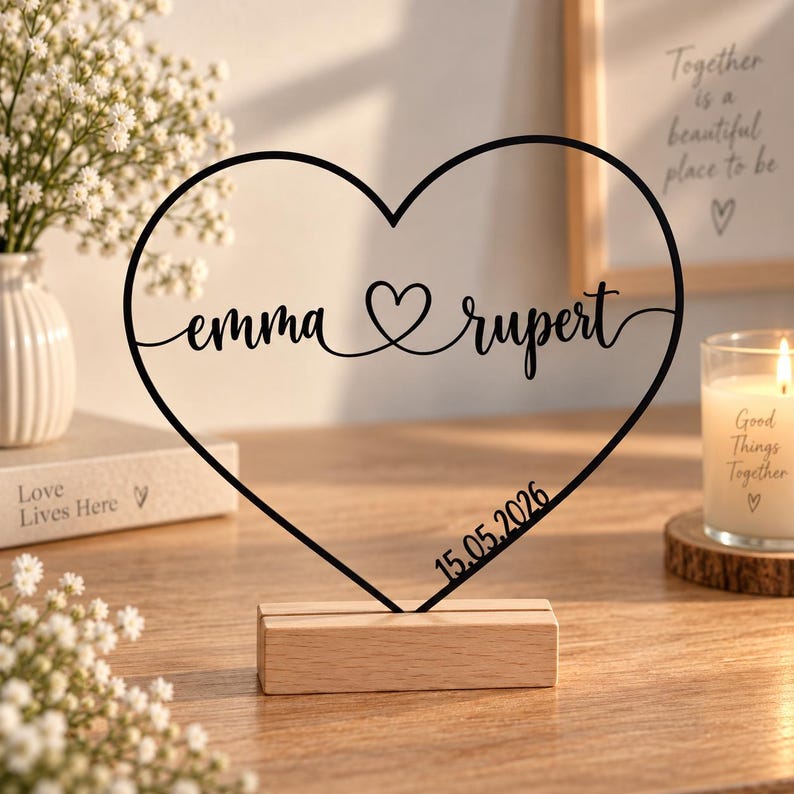 Personalised Heart Ornament | Two Names and Date | 3D Printed Gift for Couples image 2