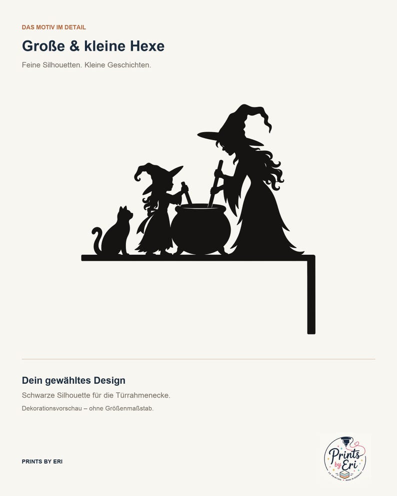 Halloween Door Decor Witch & Witch Child with Cauldron | Black Spooky Decor (20x20cm) image 2
