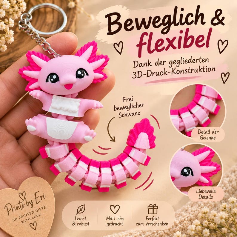 Llavero Axolotl Articulado | Axolotl Flexi Impreso en 3D | Regalo para Fans del Axolotl imagen 6