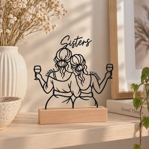 Personalized Sisters Decor | 3D Display with Names and Wooden Base | Sister Gift image 1