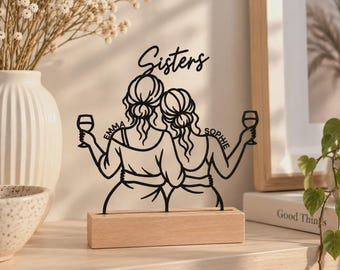 Personalized Sisters Decor | 3D Display with Names and Wooden Base | Sister Gift