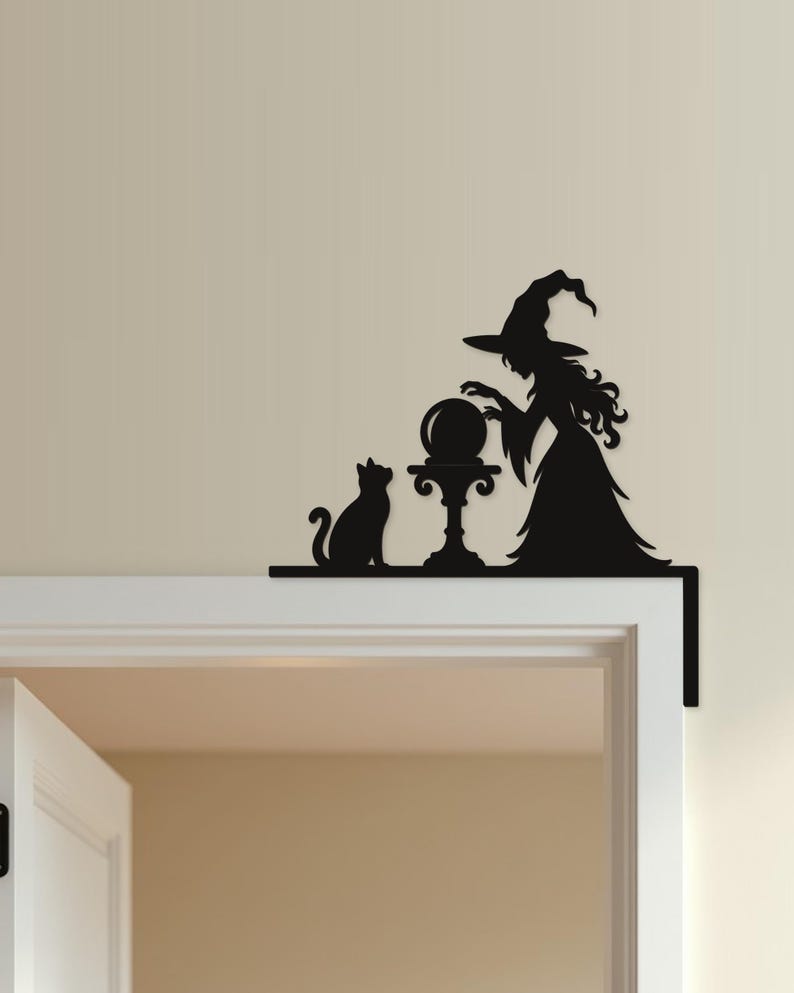 Halloween Door Decor Witch with Crystal Ball | Black Spooky Decoration (20x20cm) image 8