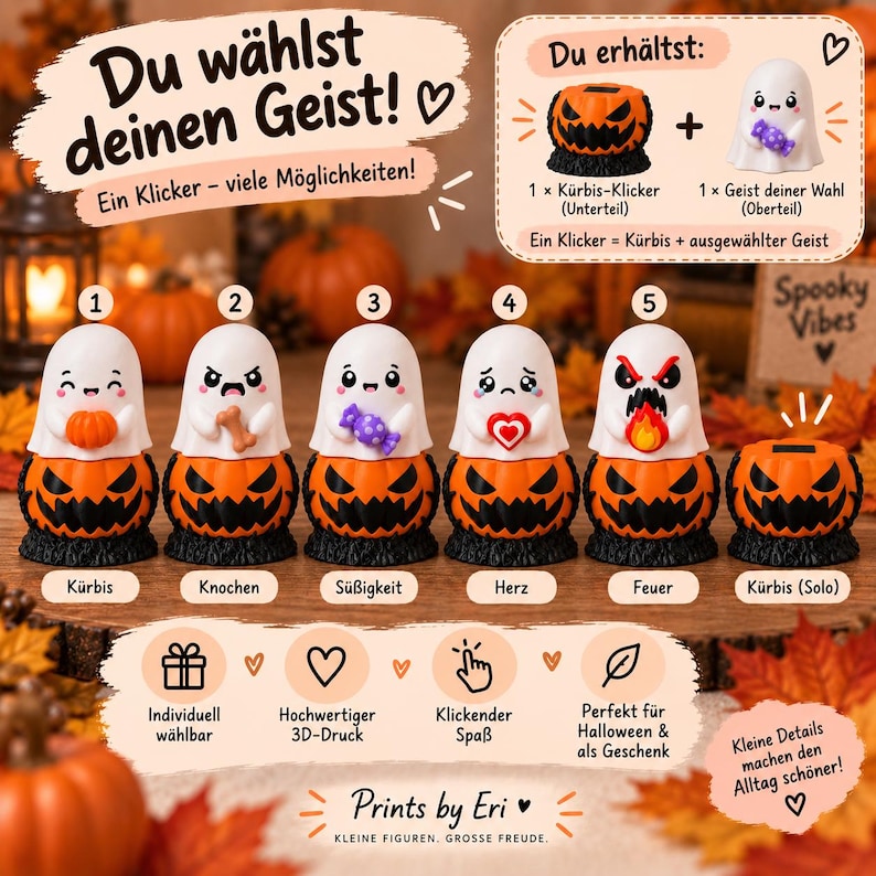 Halloween Ghost Clicker – 3D Printed Fidget Clicker with Pumpkin | Ghost of Choice | Halloween Gift image 5