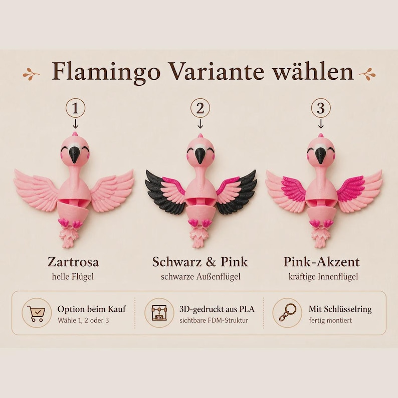 Flamingo Keychain Movable | 3D Print Flexi Figure in Pink | Gift for Animal Lovers image 4