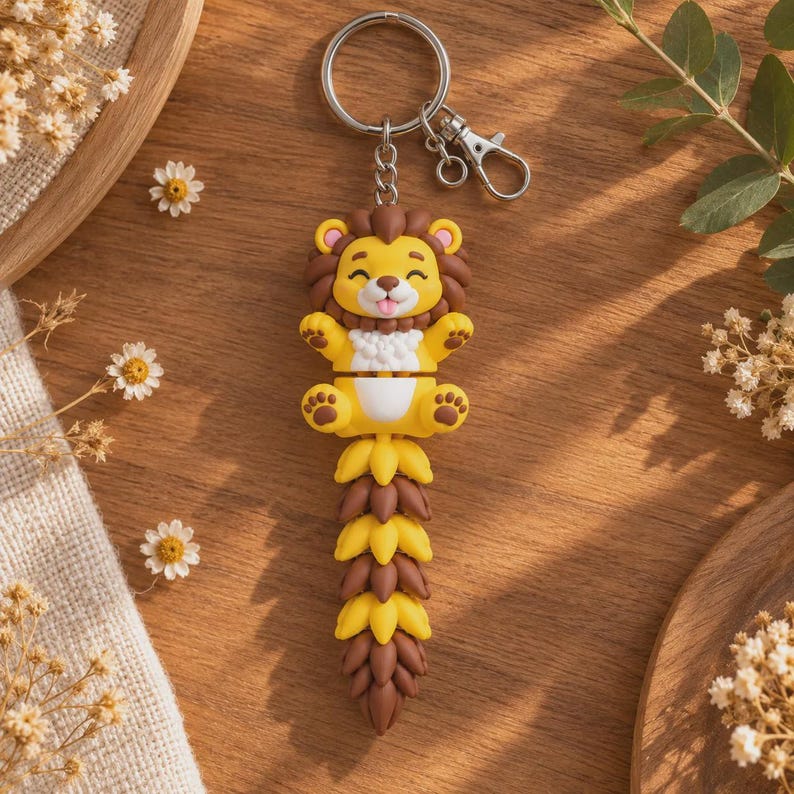 Lion Flexi Keychain | Movable Mane | 3D Printed Gift image 13